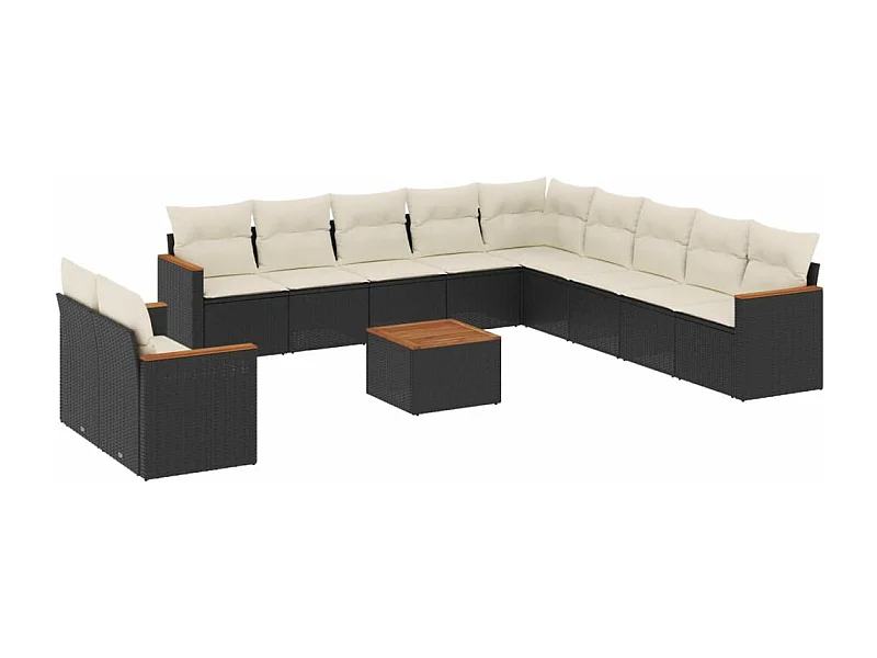 Salon de jardin 12 pcs avec coussins noir résine tressée