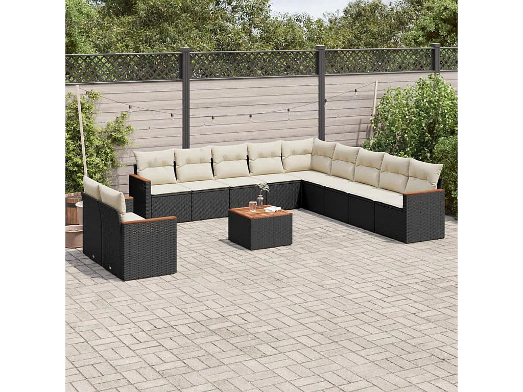 Salon de jardin 12 pcs avec coussins noir résine tressée