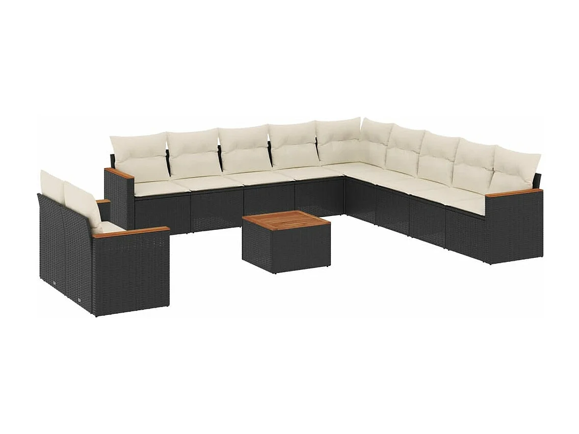 Salon de jardin 12 pcs avec coussins noir résine tressée