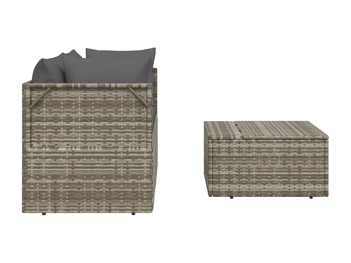 Salon de jardin 3 pcs avec coussins Gris Résine tressée