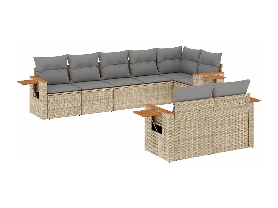 Salon de jardin avec coussins 8 pcs beige résine tressée