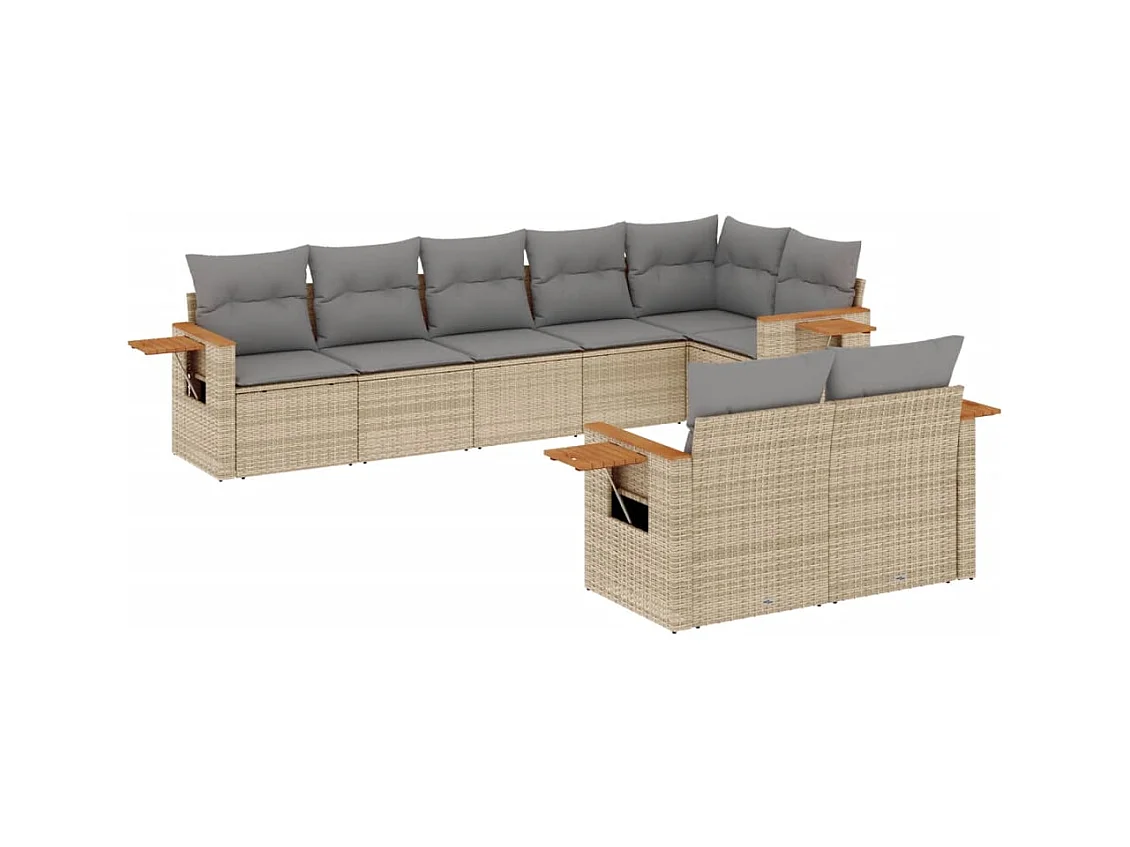 Salon de jardin avec coussins 8 pcs beige résine tressée