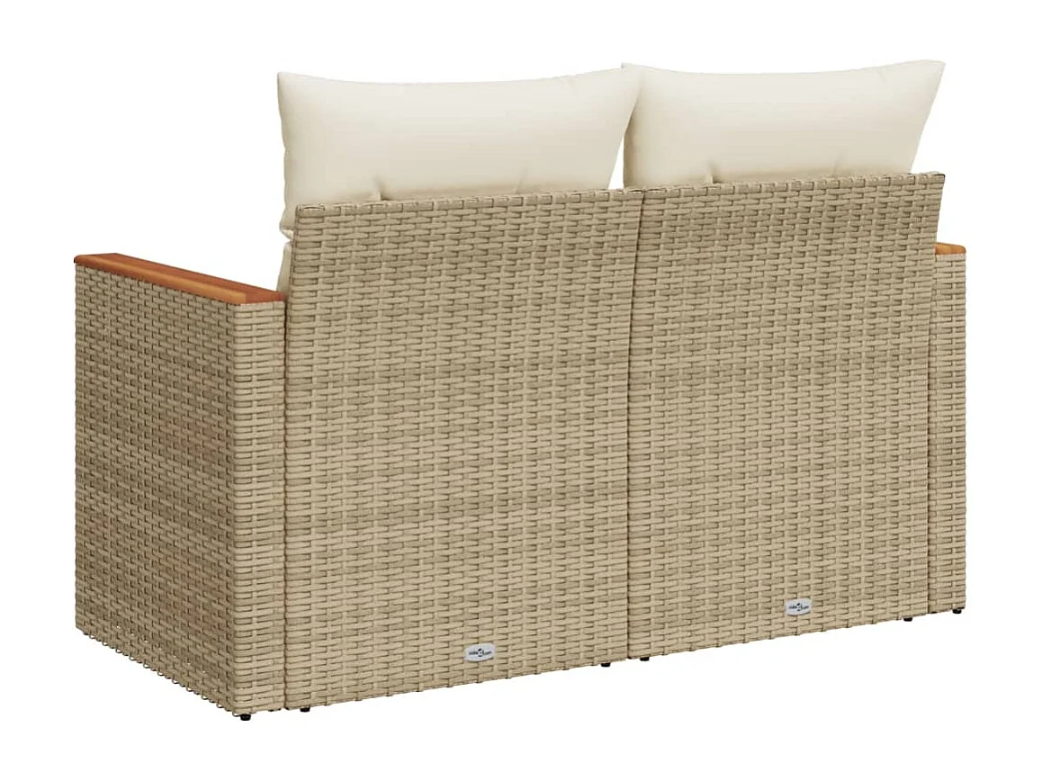 Canapé de jardin avec coussins 2 places beige résine tressée