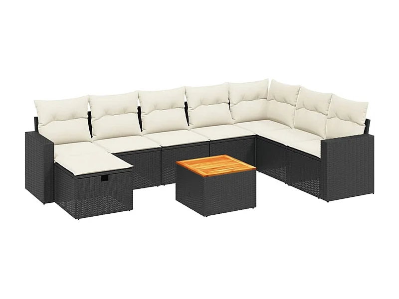 Salon de jardin 9 pcs avec coussins noir résine tressée