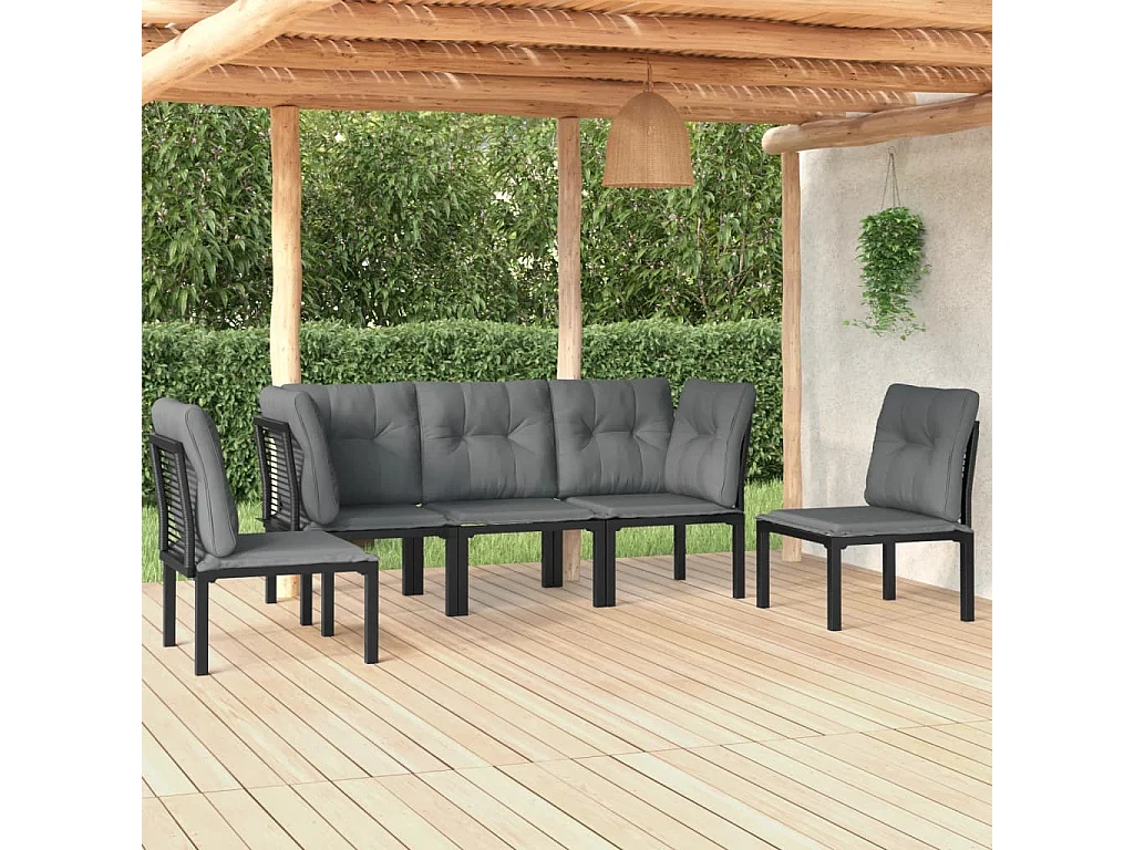 Salon de jardin 5 pcs noir et gris résine tressée