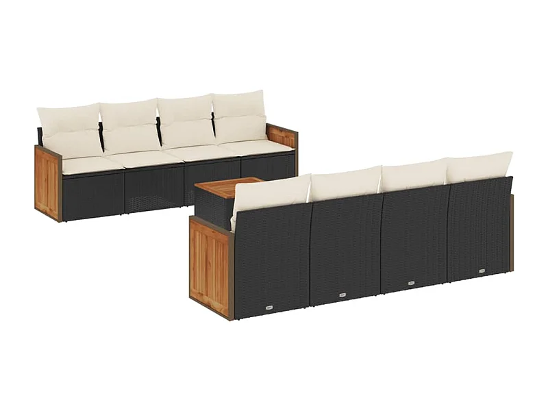 Salon de jardin 9 pcs avec coussins noir résine tressée