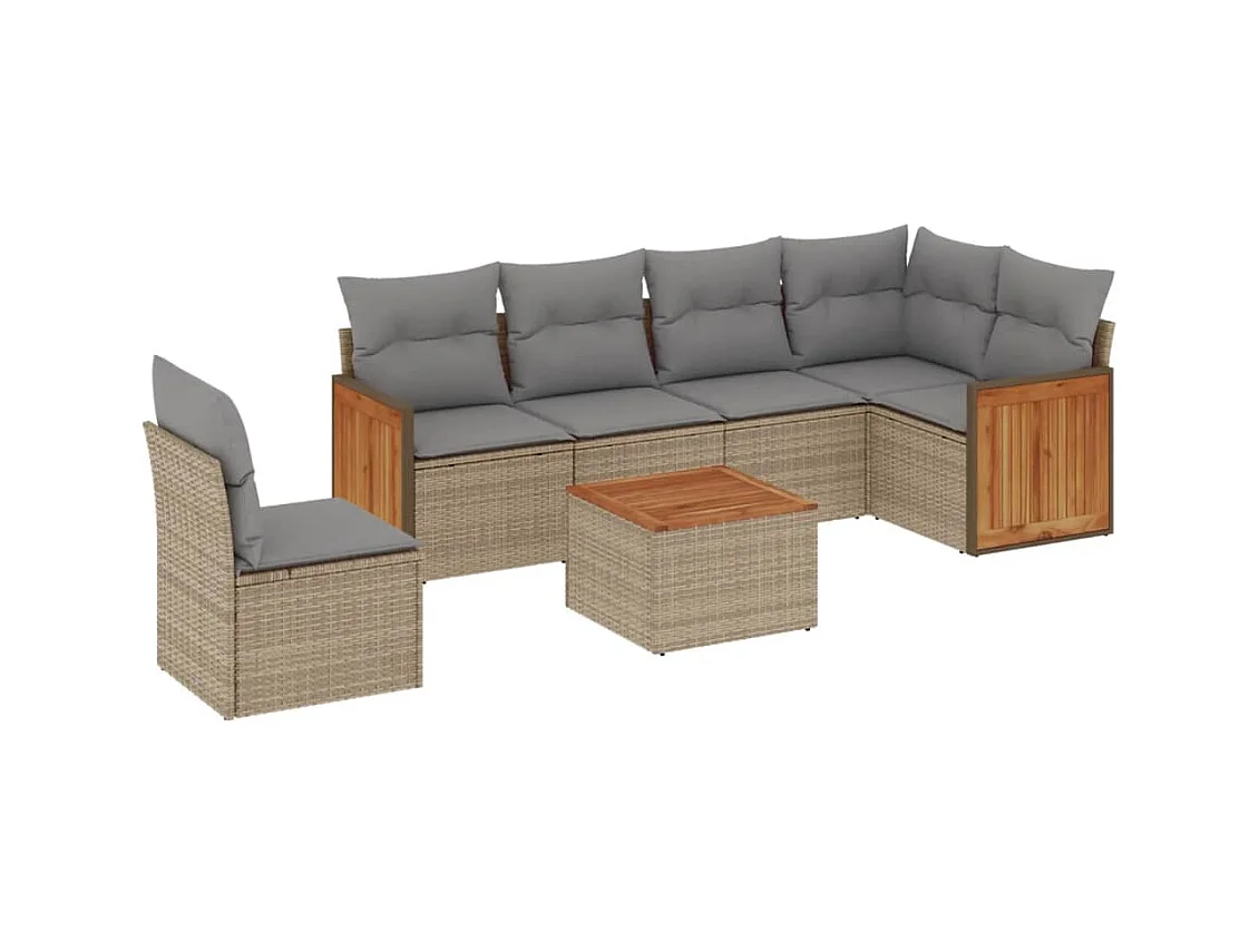 Salon de jardin avec coussins 7 pcs beige résine tressée