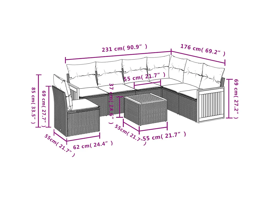 Salon de jardin avec coussins 7 pcs beige résine tressée