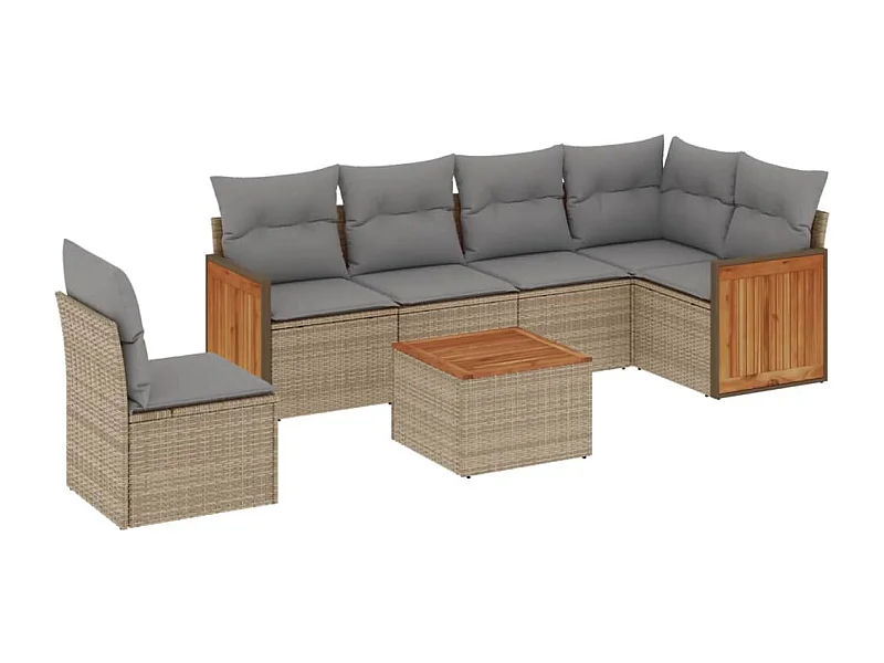 Salon de jardin avec coussins 7 pcs beige résine tressée