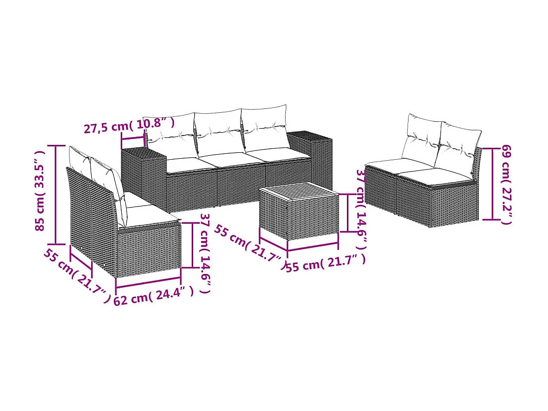 Salon de jardin avec coussins 8 pcs beige résine tressée