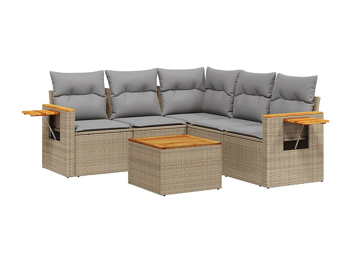 Salon de jardin avec coussins 6 pcs beige résine tressée