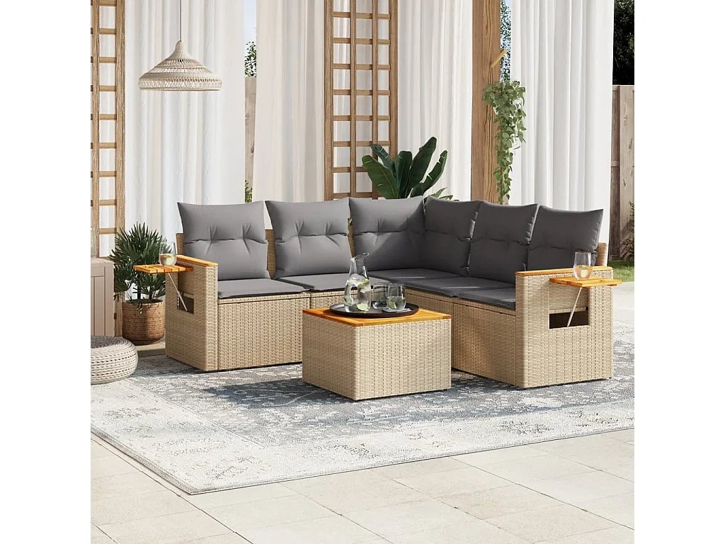 Salon de jardin avec coussins 6 pcs beige résine tressée