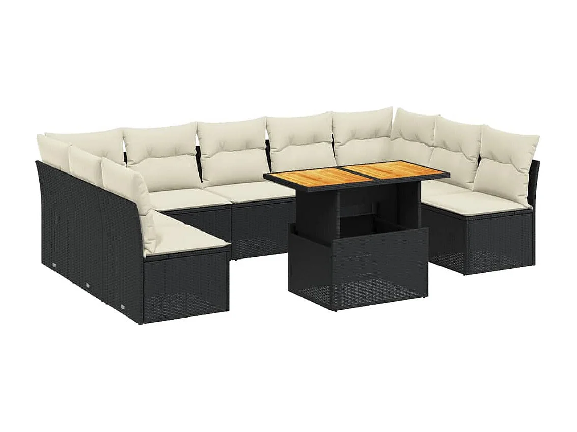 Salon de jardin 10 pcs avec coussins noir résine tressée