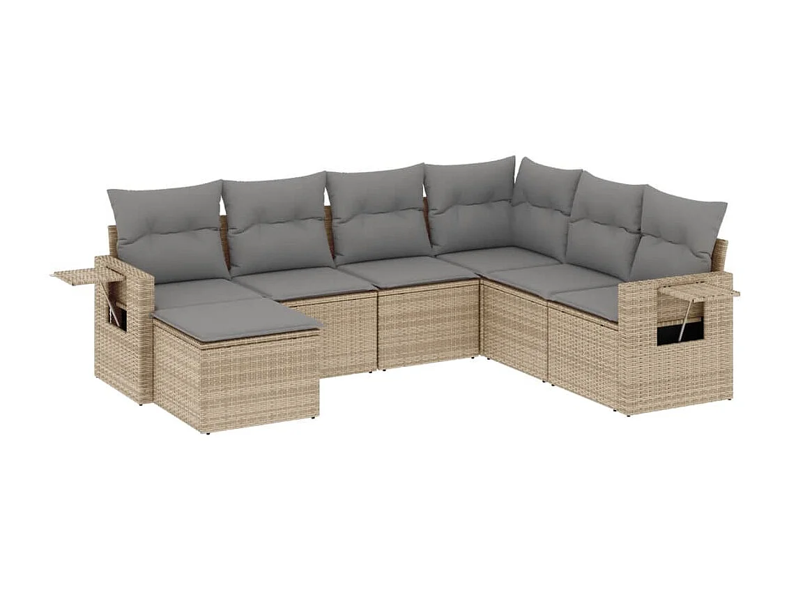 Salon de jardin avec coussins 7 pcs beige résine tressée