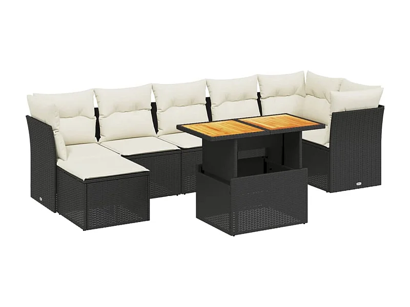 Salon de jardin 8 pcs avec coussins noir résine tressée