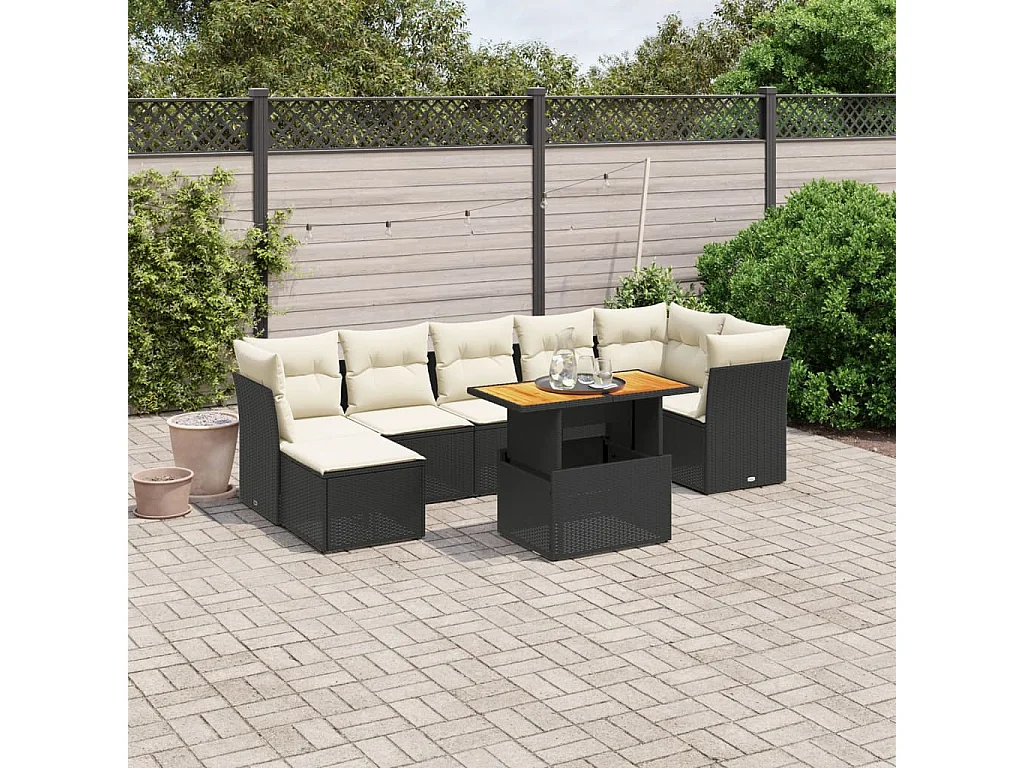 Salon de jardin 8 pcs avec coussins noir résine tressée
