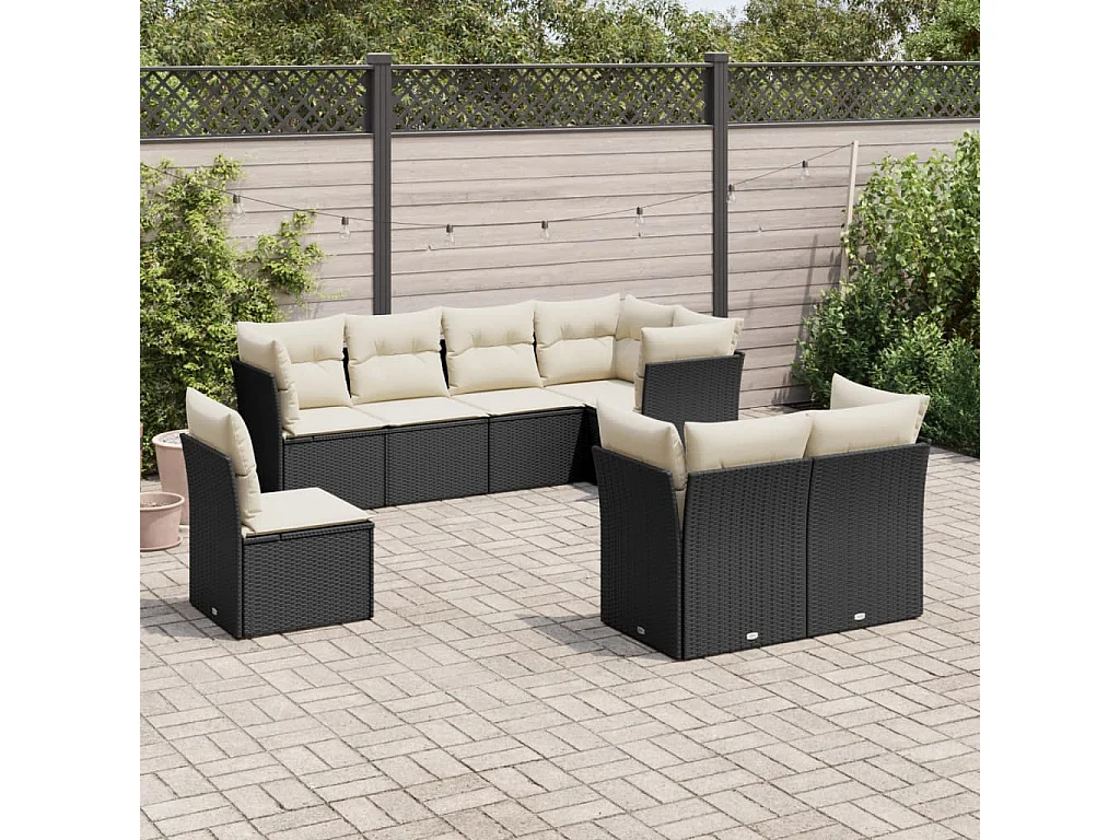 Salon de jardin 8 pcs avec coussins noir résine tressée