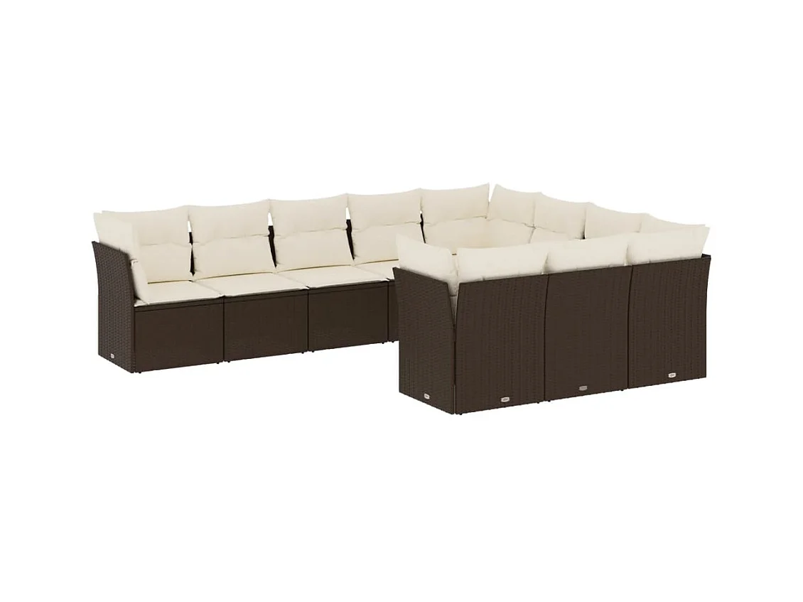 Salon de jardin 10 pcs avec coussins marron résine tressée