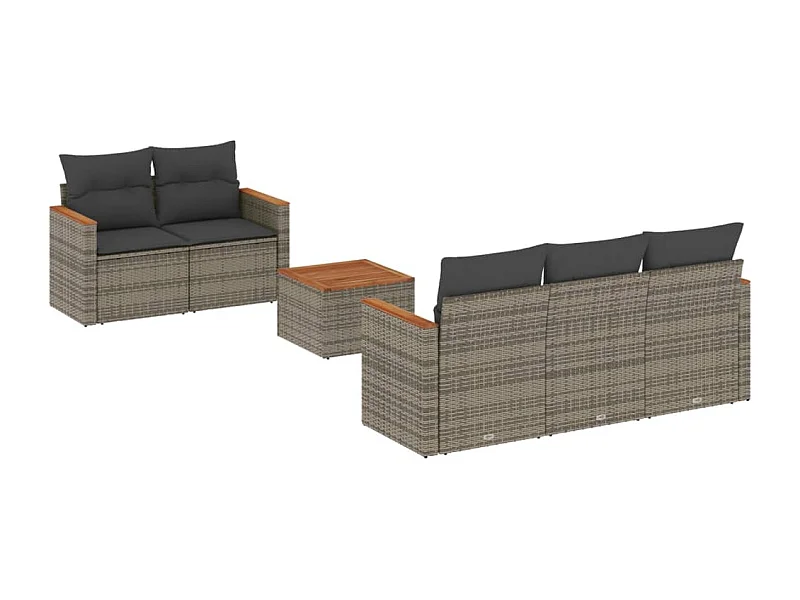 Salon de jardin 6 pcs avec coussins gris résine tressée