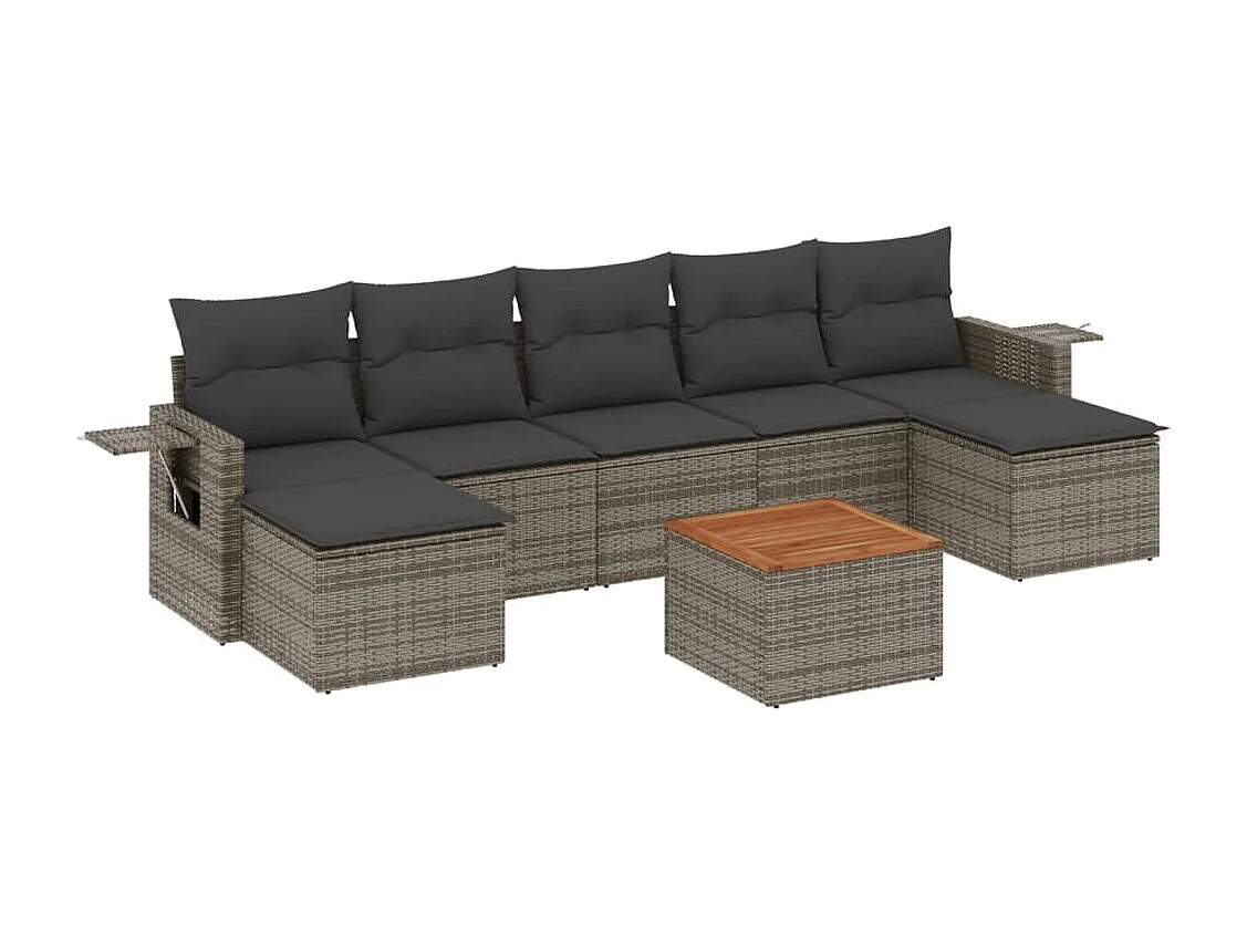 Salon de jardin 8 pcs avec coussins gris résine tressée