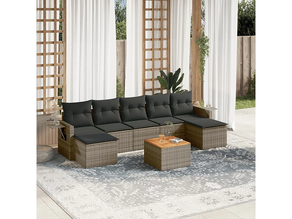 Salon de jardin 8 pcs avec coussins gris résine tressée