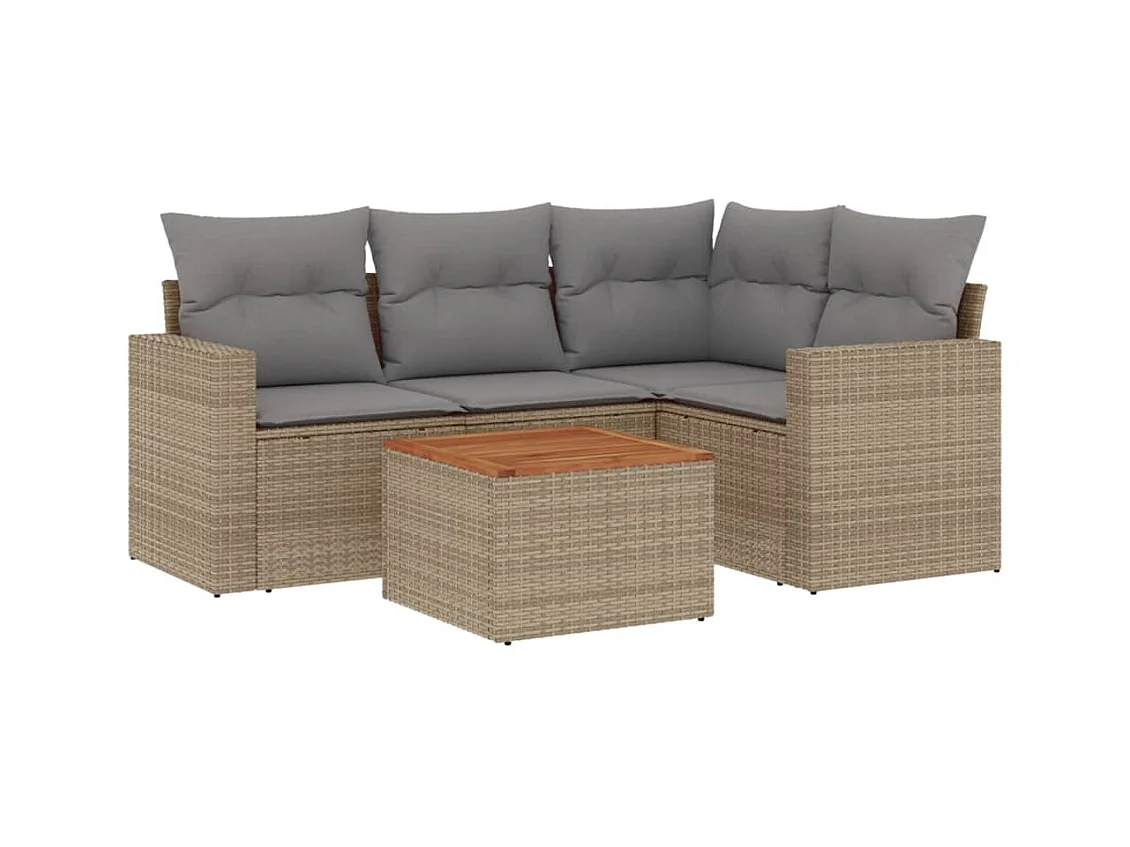 Salon de jardin avec coussins 5 pcs beige résine tressée