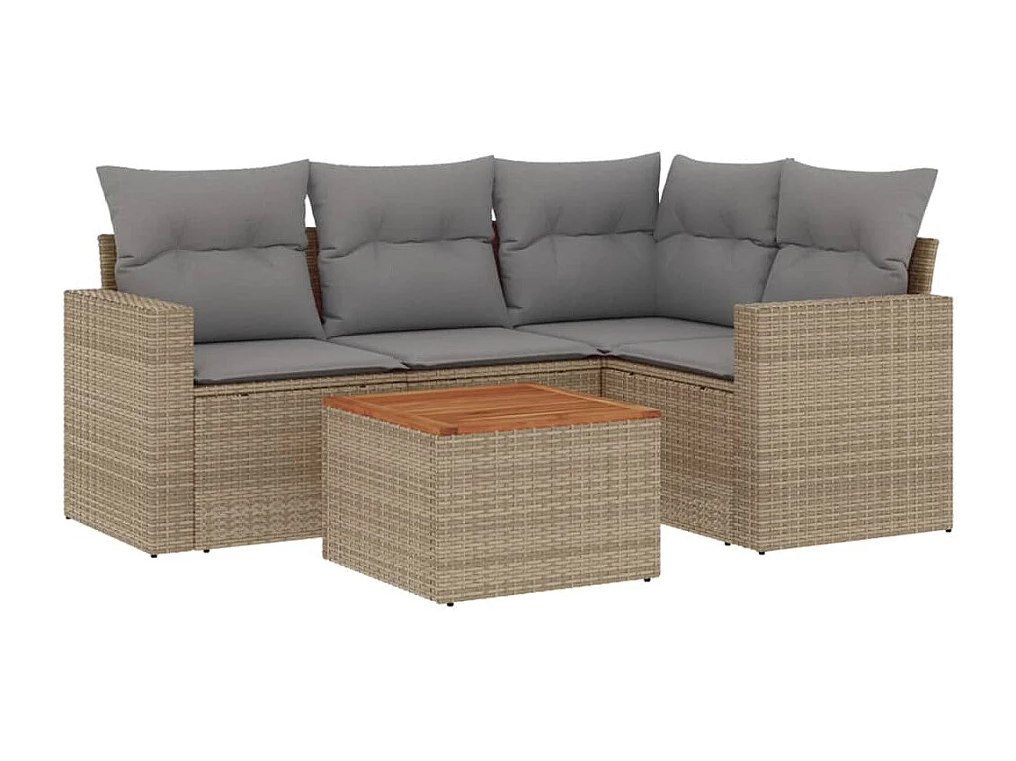 Salon de jardin avec coussins 5 pcs beige résine tressée