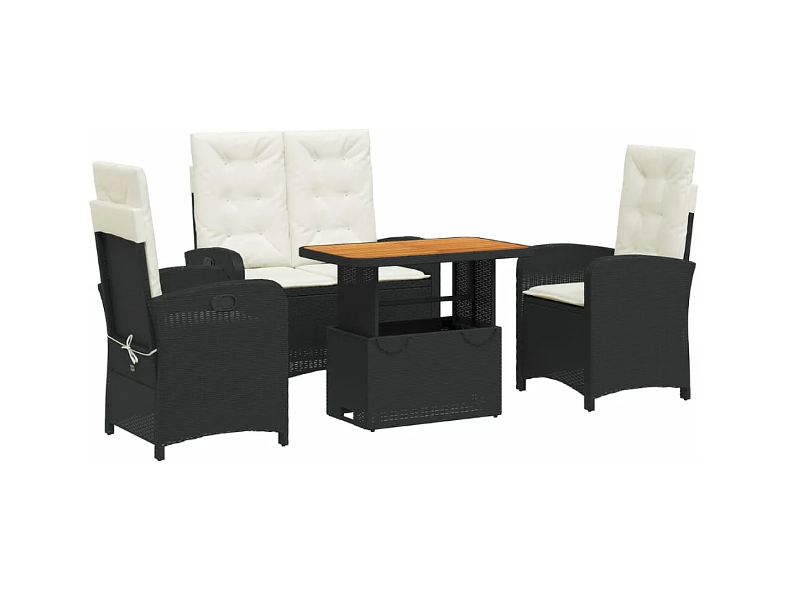 Ensemble à manger de jardin 4 pcs avec coussins noir