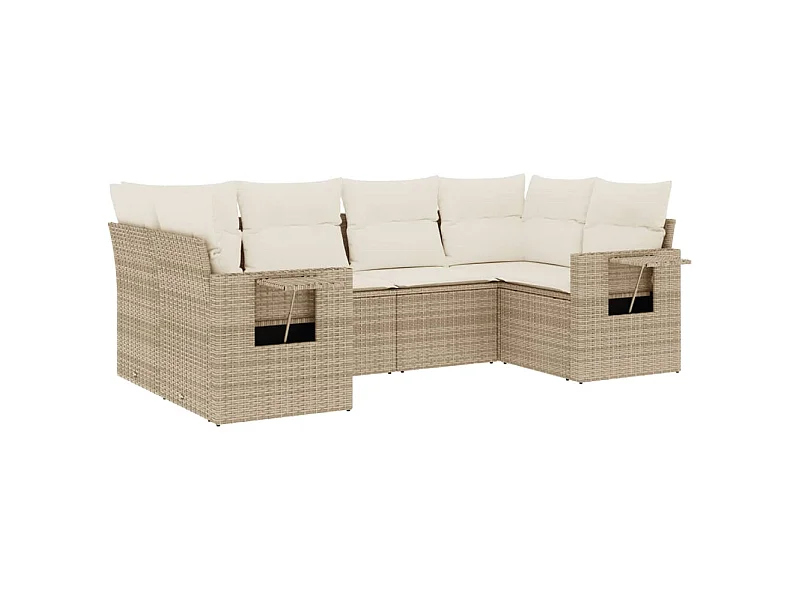 Salon de jardin avec coussins 6 pcs beige résine tressée