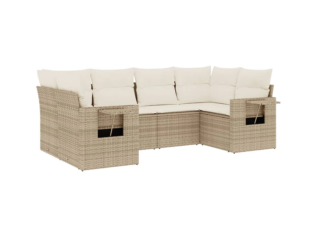 Salon de jardin avec coussins 6 pcs beige résine tressée