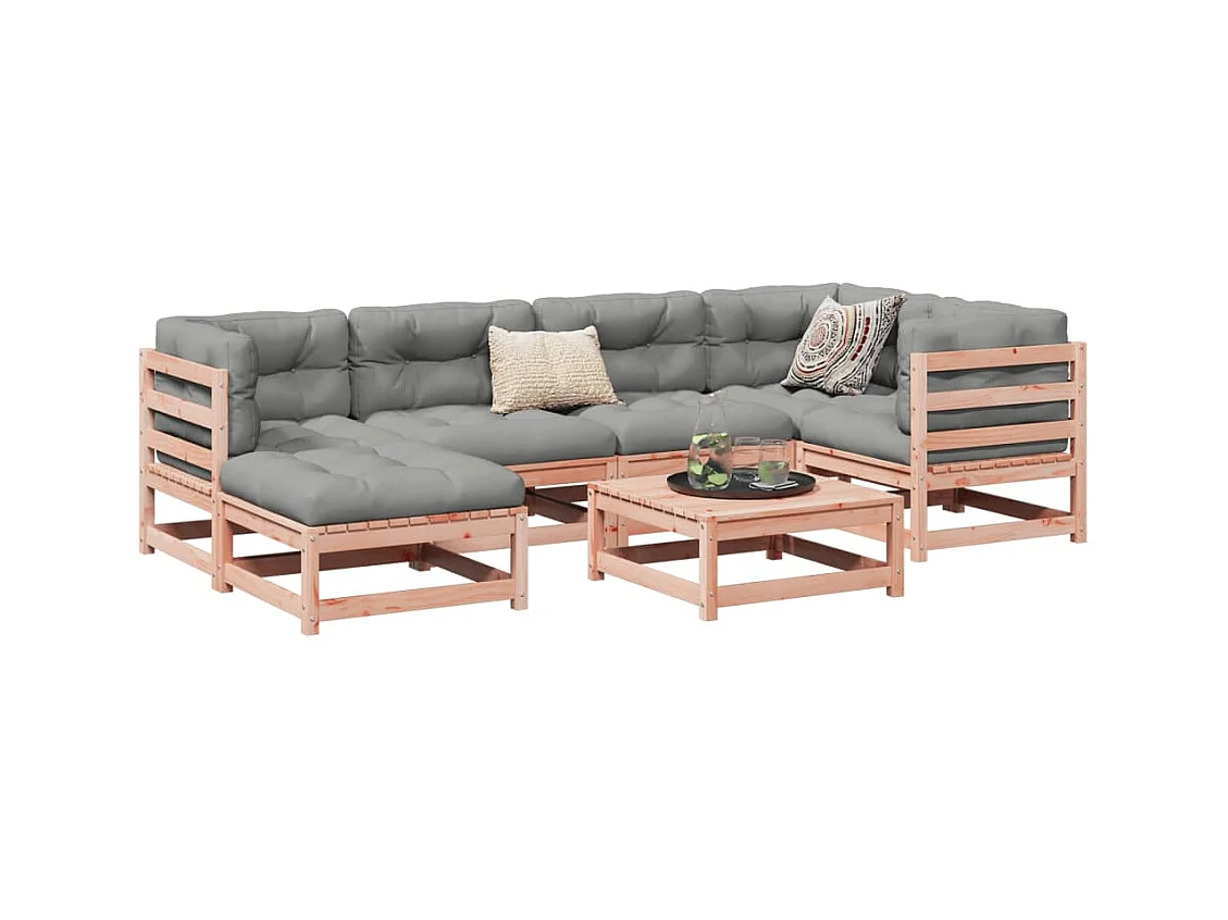 Salon de jardin 7 pcs et coussins bois massif sapin de douglas