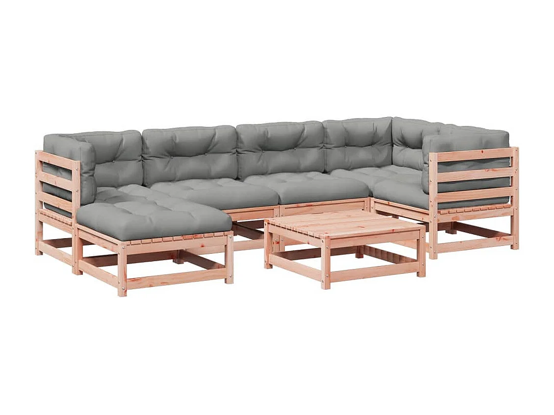 Salon de jardin 7 pcs et coussins bois massif sapin de douglas