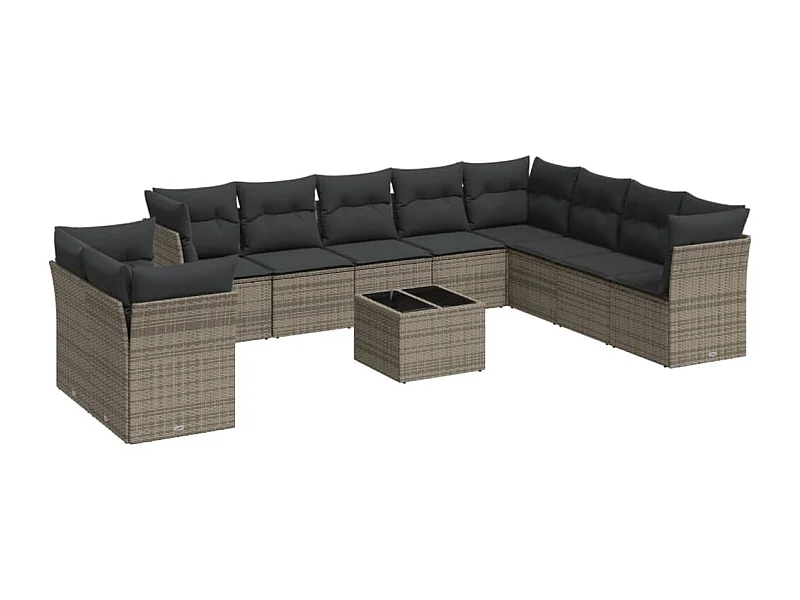 Salon de jardin 11 pcs avec coussins gris résine tressée
