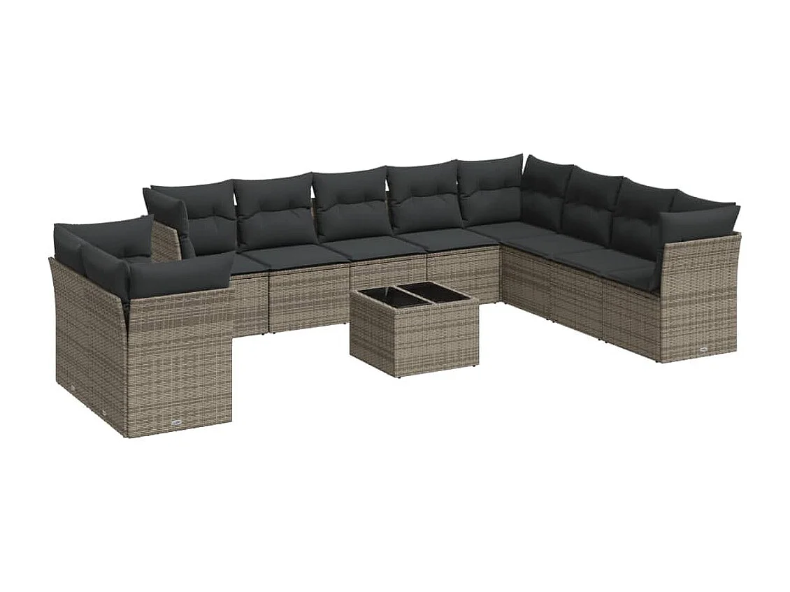 Salon de jardin 11 pcs avec coussins gris résine tressée