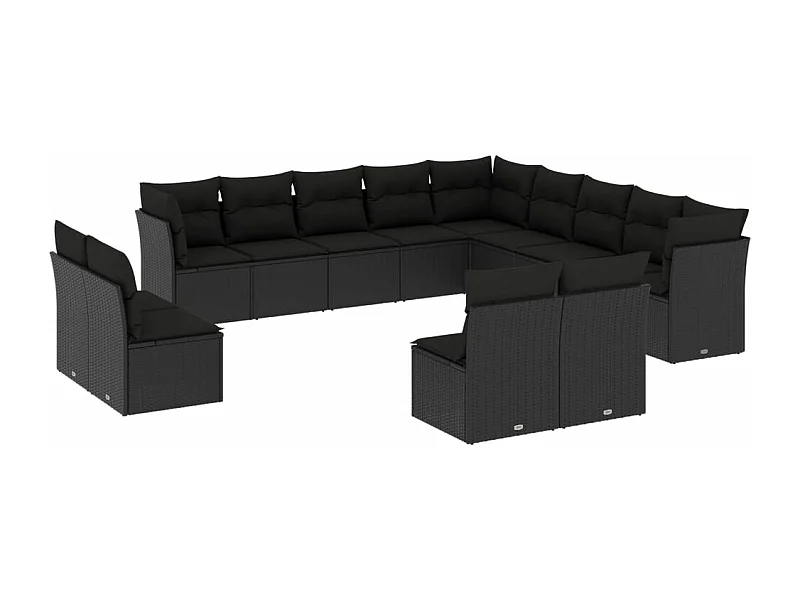 Salon de jardin avec coussins 13 pcs noir résine tressée