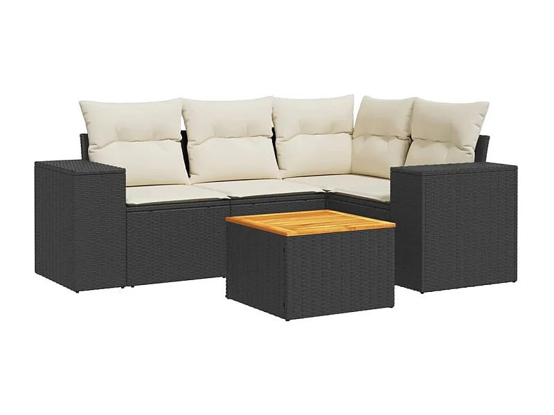Salon de jardin 5 pcs avec coussins noir résine tressée
