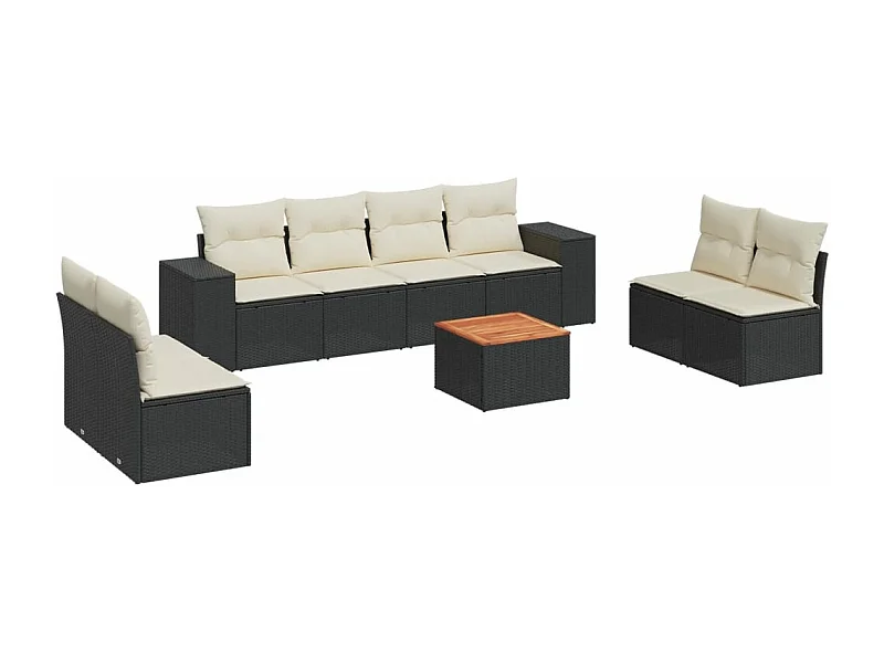 Salon de jardin 9 pcs avec coussins noir résine tressée