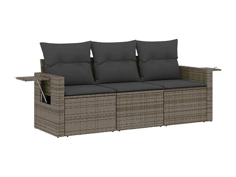 Salon de jardin avec coussins 3 pcs gris résine tressée