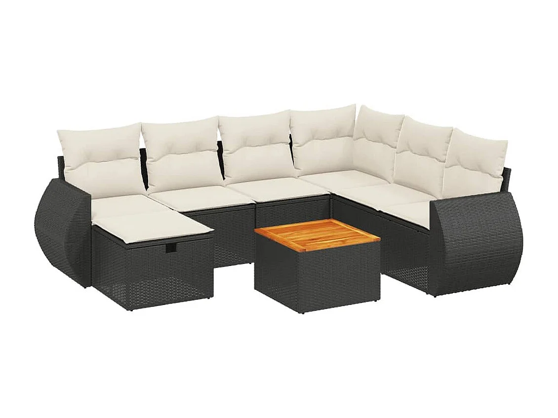 Salon de jardin 8 pcs avec coussins noir résine tressée