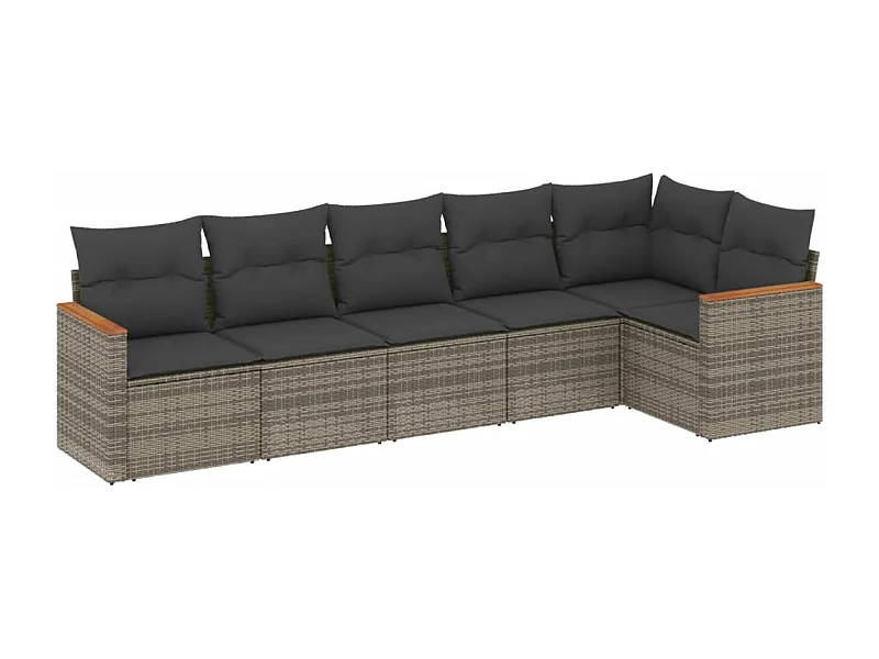 Salon de jardin 6 pcs avec coussins gris résine tressée