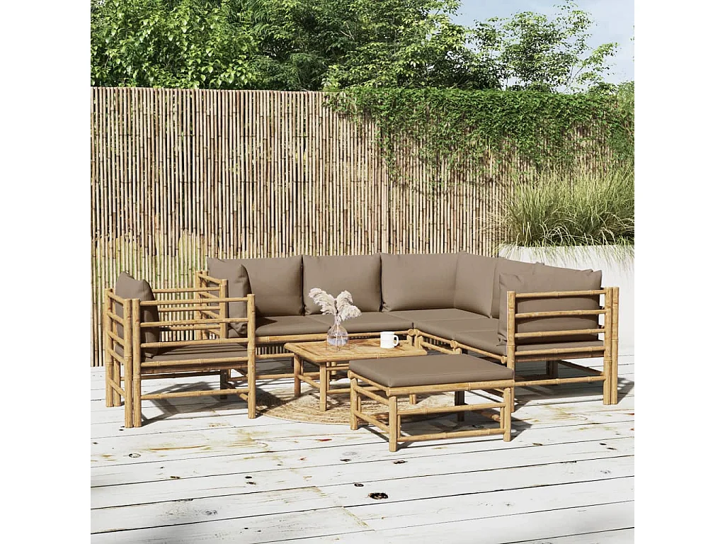 Salon de jardin 8 pcs avec coussins taupe bambou