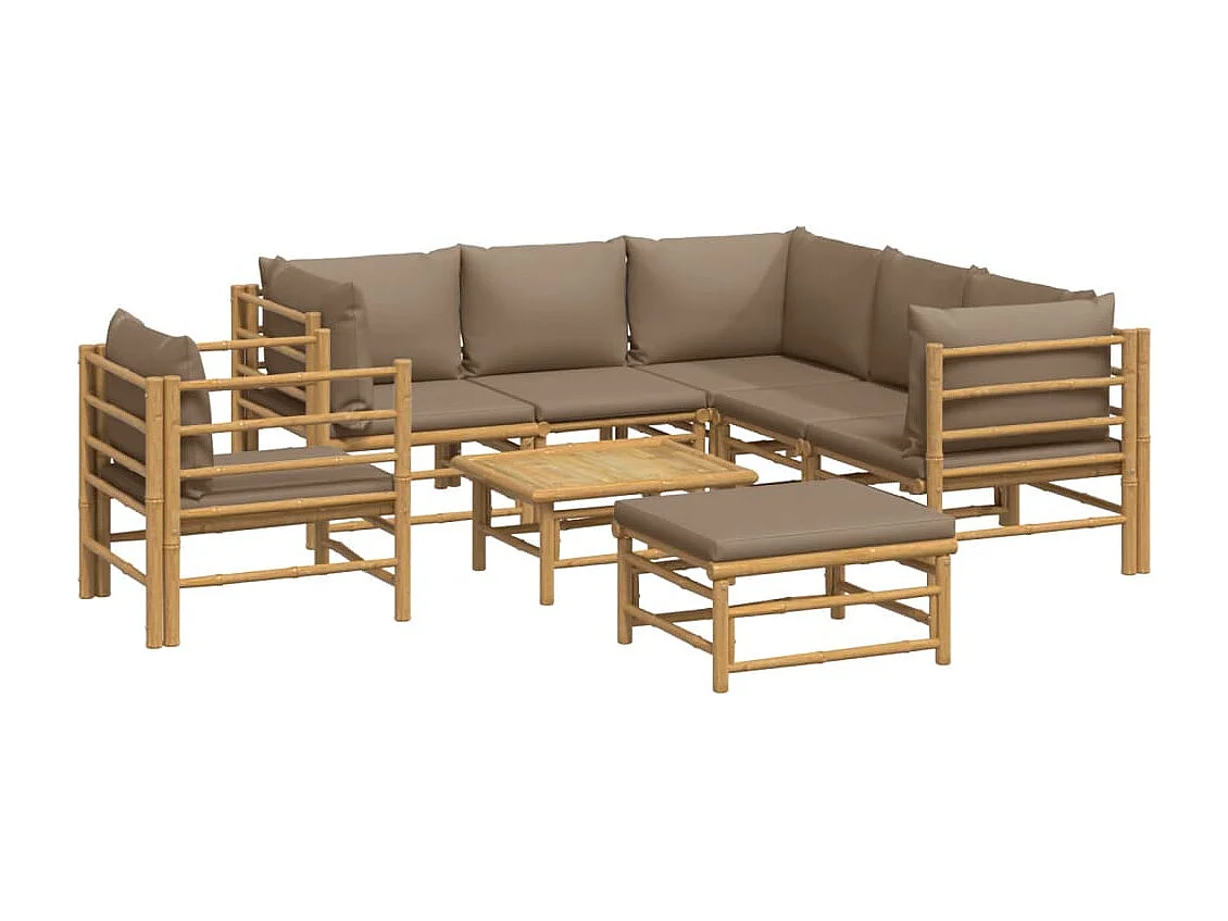 Salon de jardin 8 pcs avec coussins taupe bambou