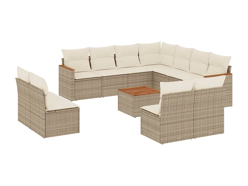 Salon de jardin avec coussins 12 pcs beige résine tressée