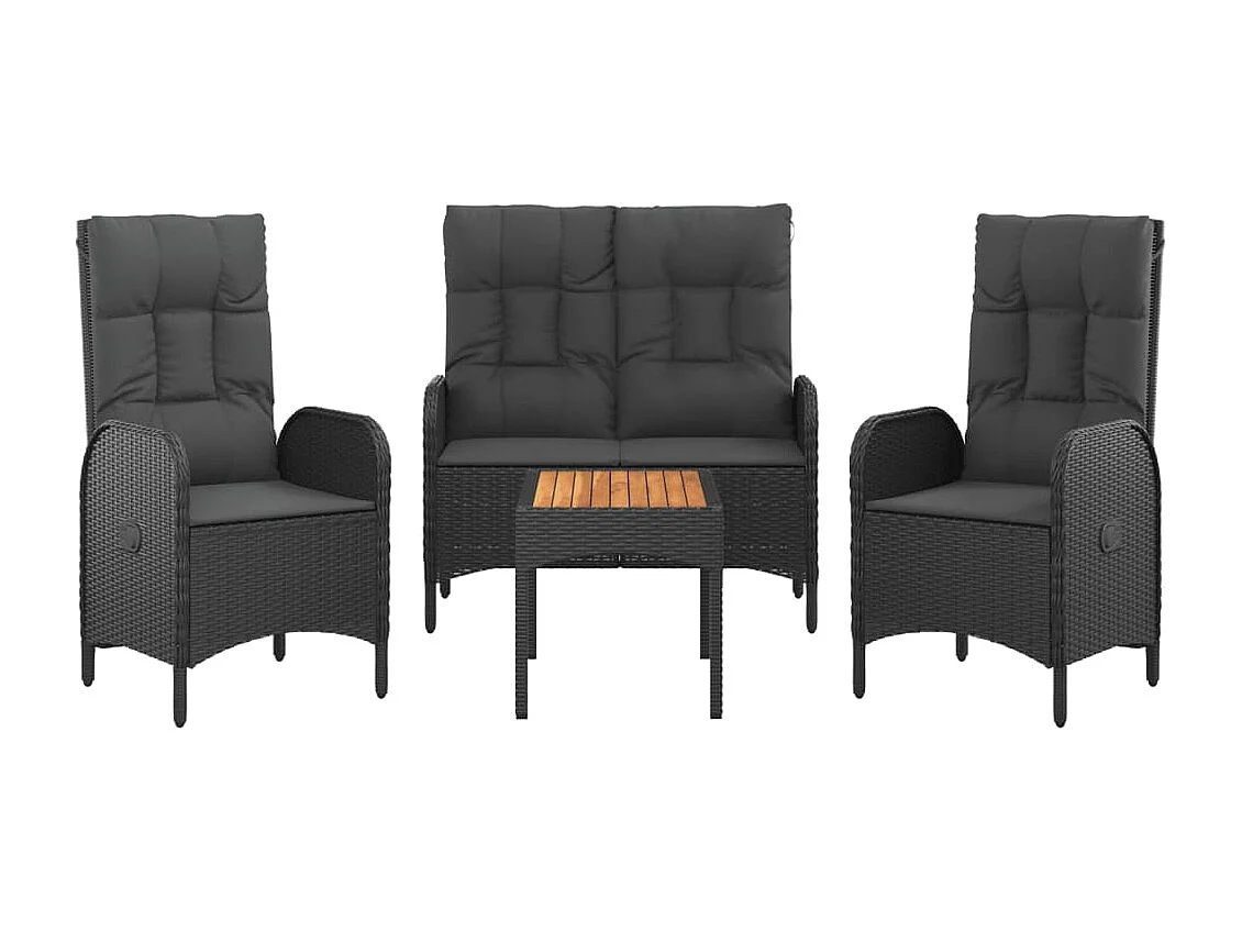 Ensemble à manger de jardin 4 pcs avec coussins noir