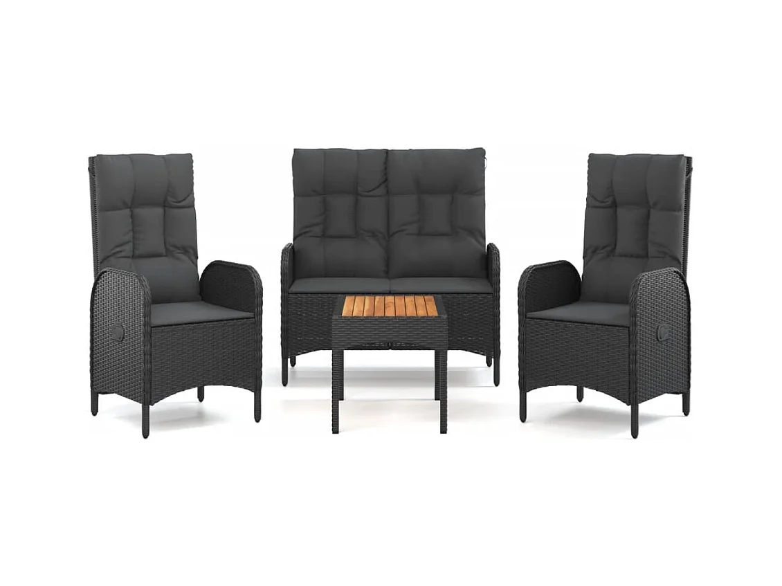 Ensemble à manger de jardin 4 pcs avec coussins noir