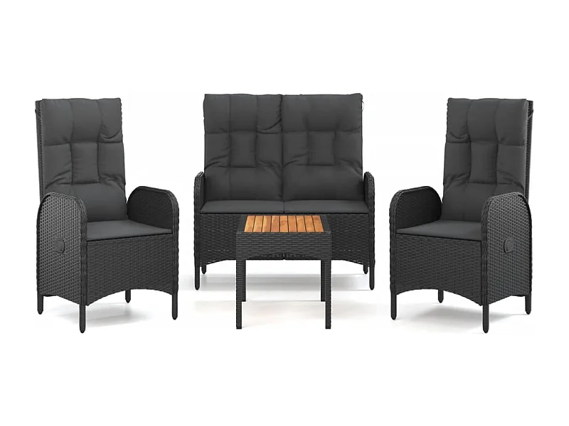 Ensemble à manger de jardin 4 pcs avec coussins noir