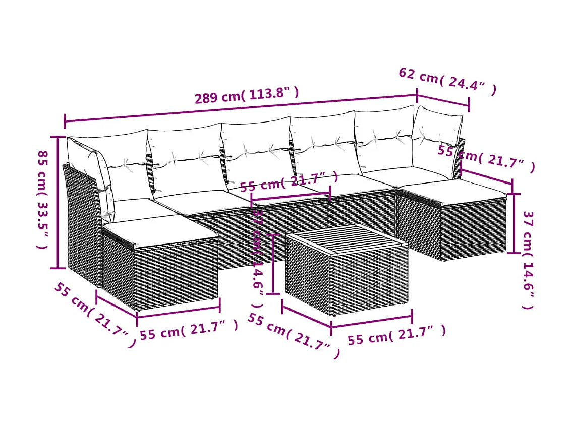 Salon de jardin 8 pcs avec coussins gris résine tressée