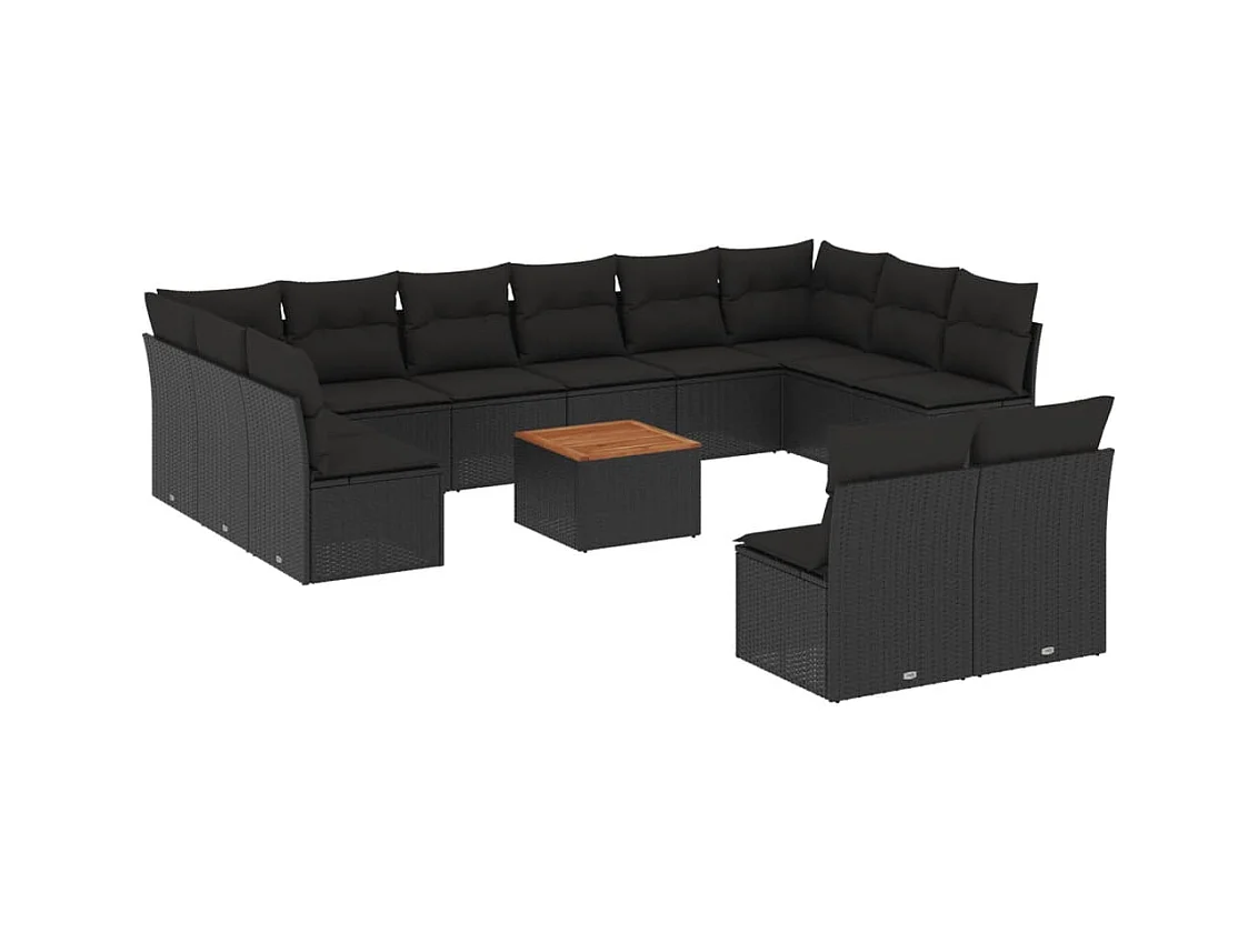 Salon de jardin avec coussins 13 pcs noir résine tressée