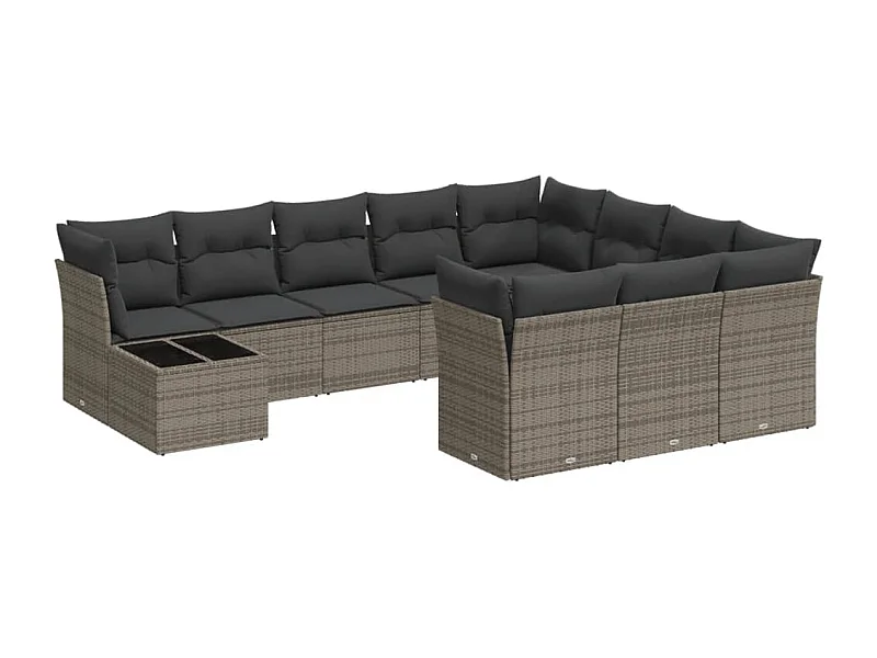 Salon de jardin 11 pcs avec coussins gris résine tressée