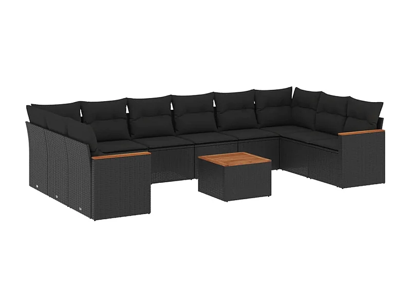 Salon de jardin 11 pcs avec coussins noir résine tressée